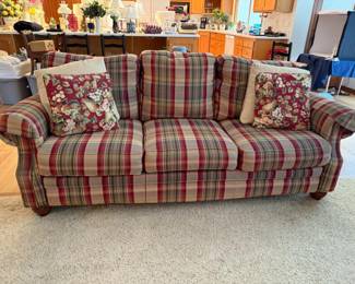 139 LaZBoyRedPlaid3CushionSofa