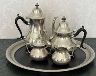70 RoyalHollandPewterCoffeeTeaSetOnTray
