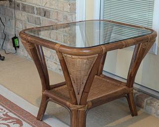Another view of MCM Rattan & Wicker End Table - $75 - there are 2 of them. 22" wide, 26" deep, 20" tall.