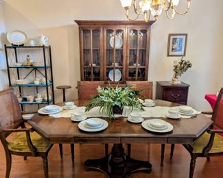 MCM Dining Table $450 - 72.5" long, 42.5" wide - with 6 Cane Back Chairs - SUPER Condition - comes with table cover (two 15" leaves that can be removed)