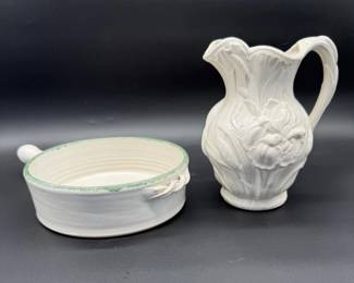 49 FlowerCeramicPitcherPotteryPanSigned
