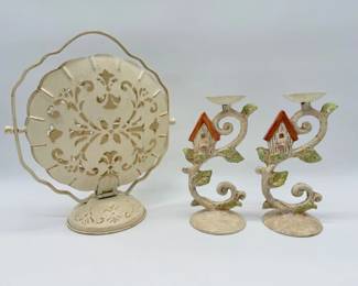 111 3TierMetalFoldingTraySetofMetalCandleHolders