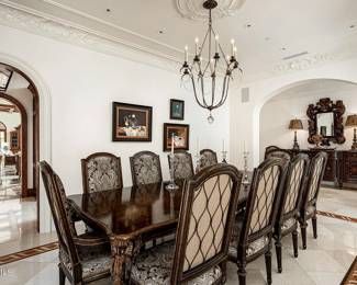 Marge Carson Trianon Court dining table and 12 dining chairs, Marge Carson Buffett and Marge Carson Mirror