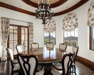 Photo 10 available items: Marge Carson Seville round dining table and 8 armchairs