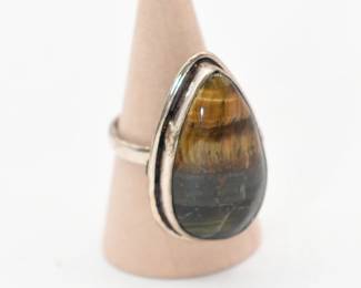 silver tone Tiger's Eye ring