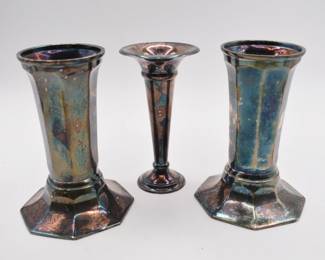 lot of 3 silver plated vases
