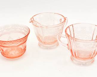 3 pieces of pink depression glass