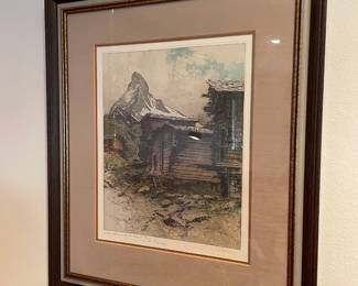 Framed & Matted Matterhorn in Switzerland Etching by Josef Eidenberger