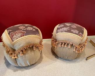 Pair of Fringe Chenille Top Ottomans
