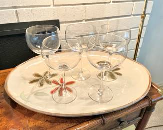 Pier 1 "Petals" Serving Platter, Set of 5 Balloon Wine Glasses