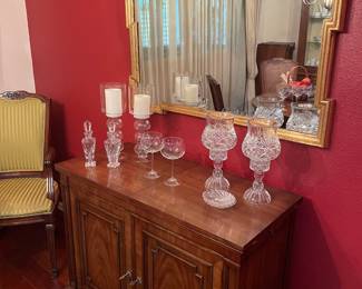 Hollywood Regency Style Gold Scrolled Wall Mirror, Kindel Bar Cabinet