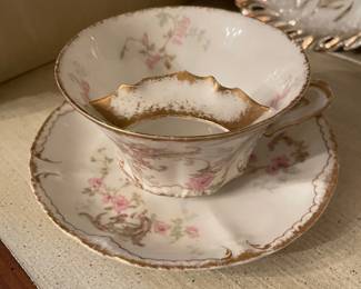 Theodore Haviland Limoges Pink Rose Teacup & Saucer