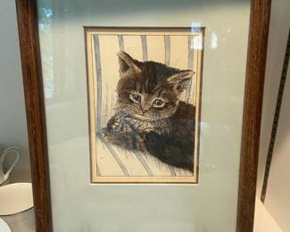 Framed & Matted Kitten Giclee Print by Sally Hewitt