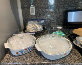 Corning Ware "Country Festival" Covered Casserole Dish, Corning Ware "Wild Flower" Covered Casserole Dish