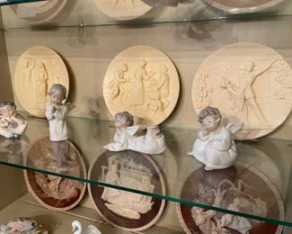 Hand Carved Alabaster La Scala Grand Opera AIDA Decorative Plate, The Barber of Seville La Scala Opera Collector's Plate, La Scalla Italian Grand Opera Theater Collector's Plate, Lladro Angel Figurines