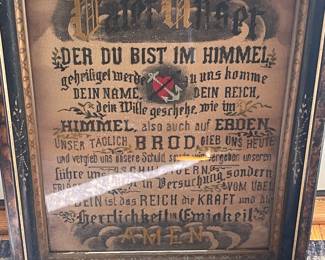 Antique framed German prayer