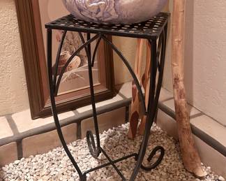 Native American artistic pottery and stand 