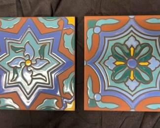 Set Of Two Hanging Handpainted Tiles