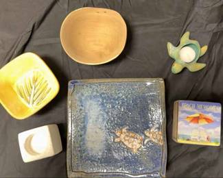 Lot Of 6 Beach Themed Plates, Bowls, And Figurine