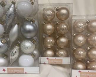 Glass Ornament And Plastic Ornament Set Gold White And Silver Coloring