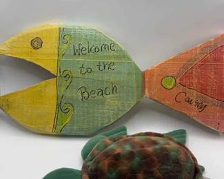 Cawsey Wooden Fish Art Gund Stuffed Turtle