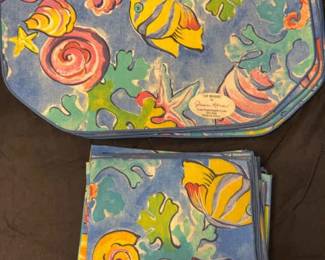 07 Joan Kors Set Of 24 Placemats Napkins New Fish Design