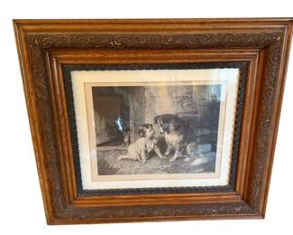 003 30 x 26 Framed Child With Dog Cat In Ornate Frame