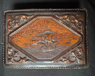 Leather Encased Wood Trinket Box