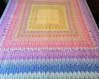 Vintage Trip Around The World Homemade Quilt 72 X 74
