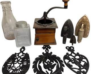 Vintage Coffee Grinder, Irons, More