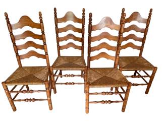 Four Ladder Back Chairs With Wicker Seats