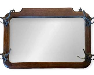 29 x 21 Wooden Wall Mirror With Hooks
