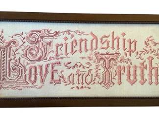 26 x 11 Framed Cross Stitch Friendship, Love, Truth