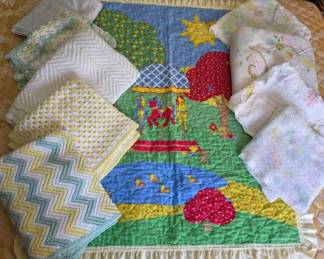 Eight Baby Blankets Quilted, Crocheted, Handsewn