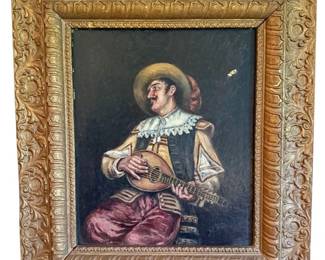 15 x 18 Painting Of A Musician On Board By A. Johnson Damaged