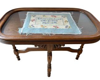 Wood Glass Top Side Table