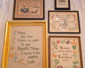 Five Vintage Framed Crosstitch Artworks