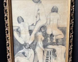 16 x 13 Nude Study in a Gold Toned Frame