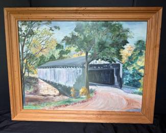 27 x 35 Covered Bridge Painting by V. Stanton