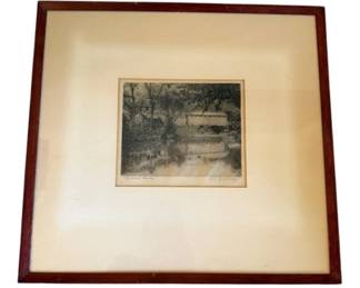 17 x 16 Framed Etching The Covered Bridge By N.L. Gad Bury