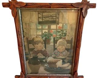 12 x 19 Carved Wood Framed Praying At Lunch Print