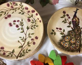 'Peacock' hand painted plates