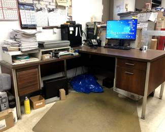 Mid-Century Walnut Veneer L- Desk