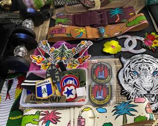 Lots of Vintage Patches and Hand Painted Vintage Belts
