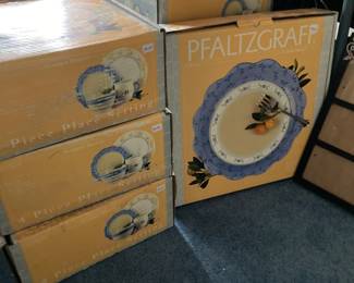 Large set of Pfaltzgraff in the original boxes. Sold by individual settings and serving pieces so you can build your own set. Nice. 
