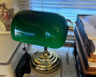 vintage gold and green desk lamp