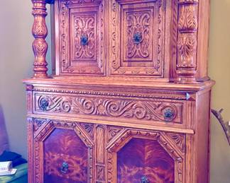 Carved Antique Wooden Hutch – Ornate Storage Cabinet with Detailed Design