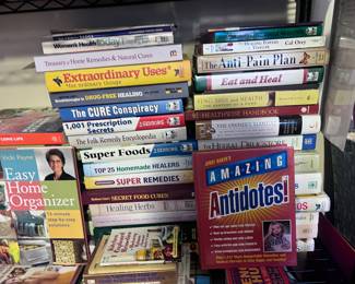 1. Extraordinary Uses for Ordinary Things – Reader’s Digest
2. The Cure Conspiracy – unknown author (likely Riley or Phillips)
3. 1,001 Prescription Secrets – unknown
4. The Folk Remedy Encyclopedia – John Heinerman
5. Super Foods – unknown (Seniors Health series)
6. Top 25 Homemade Healers – unknown
7. Supermarket Super Remedies – unknown
8. Secret Food Cures – Bottom Line Publications
9. Healing Herbs – Michael Castleman
10. The Anti-Pain Plan – unknown
11. Eat and Heal – unknown
12. Feng Shui and Health: The Anatomy of a Home – Nancy SantoPietro
13. Healthwise Handbook – Healthwise Staff
14. The Owner’s Manual – Dr. Mehmet Oz & Dr. Michael Roizen
15. The Herbal Drugstore – Linda White & Steven Foster
16. Jerry Baker’s Amazing Antidotes – Jerry Baker