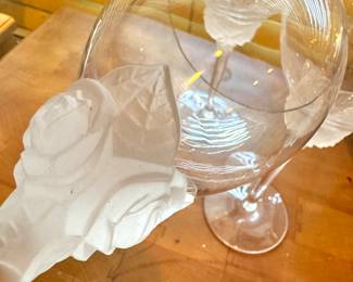 Set of 3 Crystal Rose Stem Wine Goblets – Frosted Glass Stemware Collection