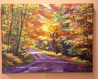 Colorful Autumn Forest Path Wall Art – Vibrant Nature Landscape Painting